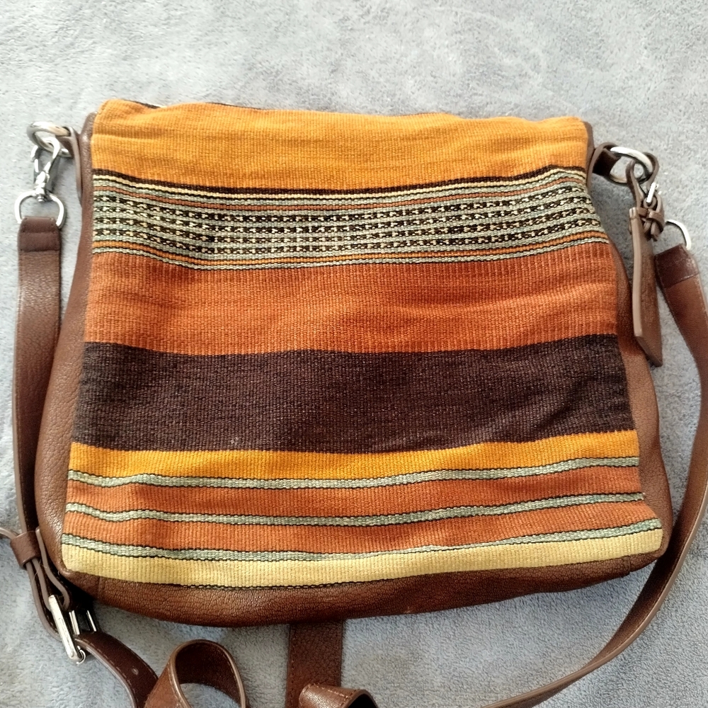 Ralph Lauren Canvas Striped Leather Flip Massanger Crossbody Bag Unisex - Picture 7 of 9